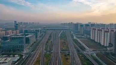 8k航拍延时南京南站高铁行驶视频的预览图